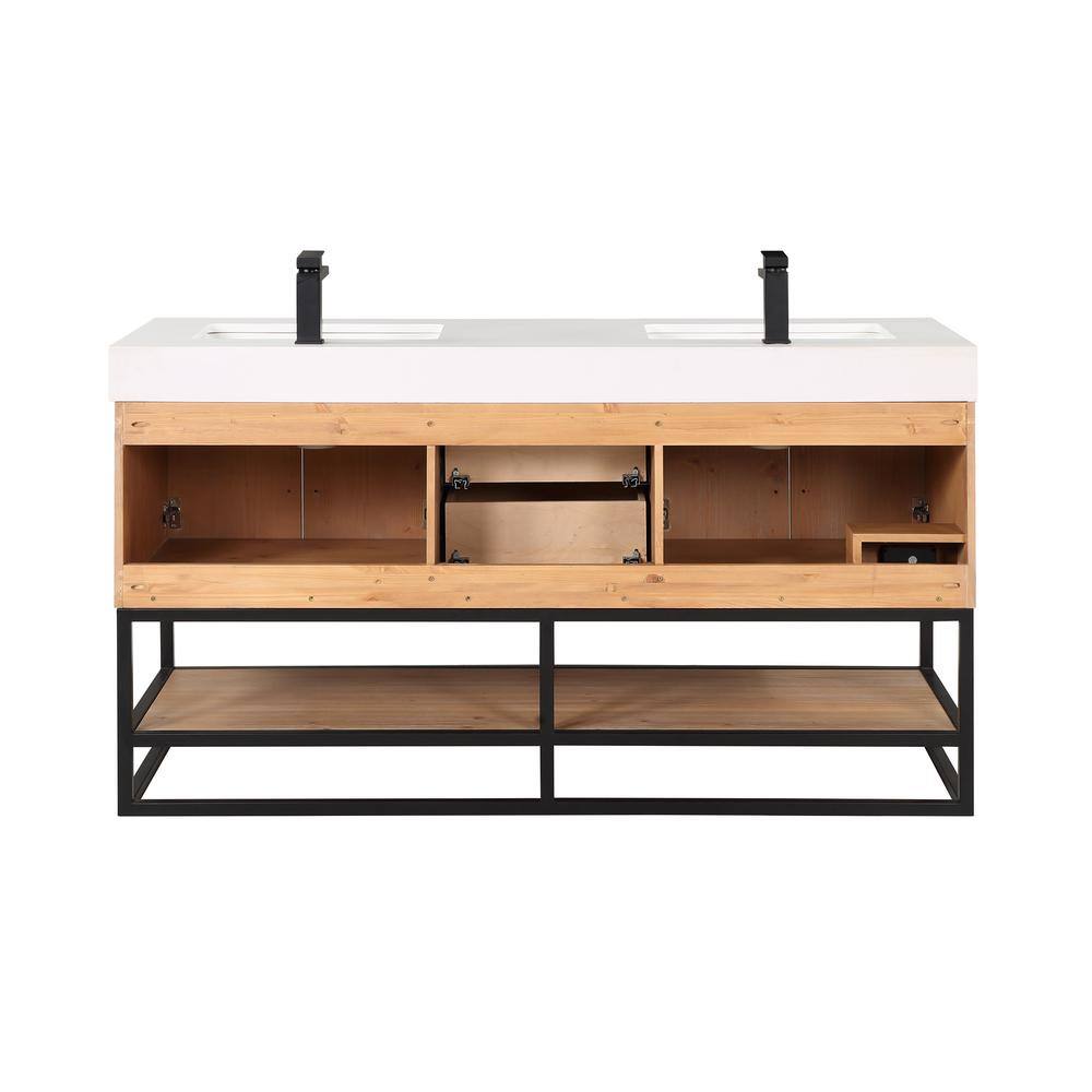 Bianco 60" Light Brown Wood Vanity with White Stone Top