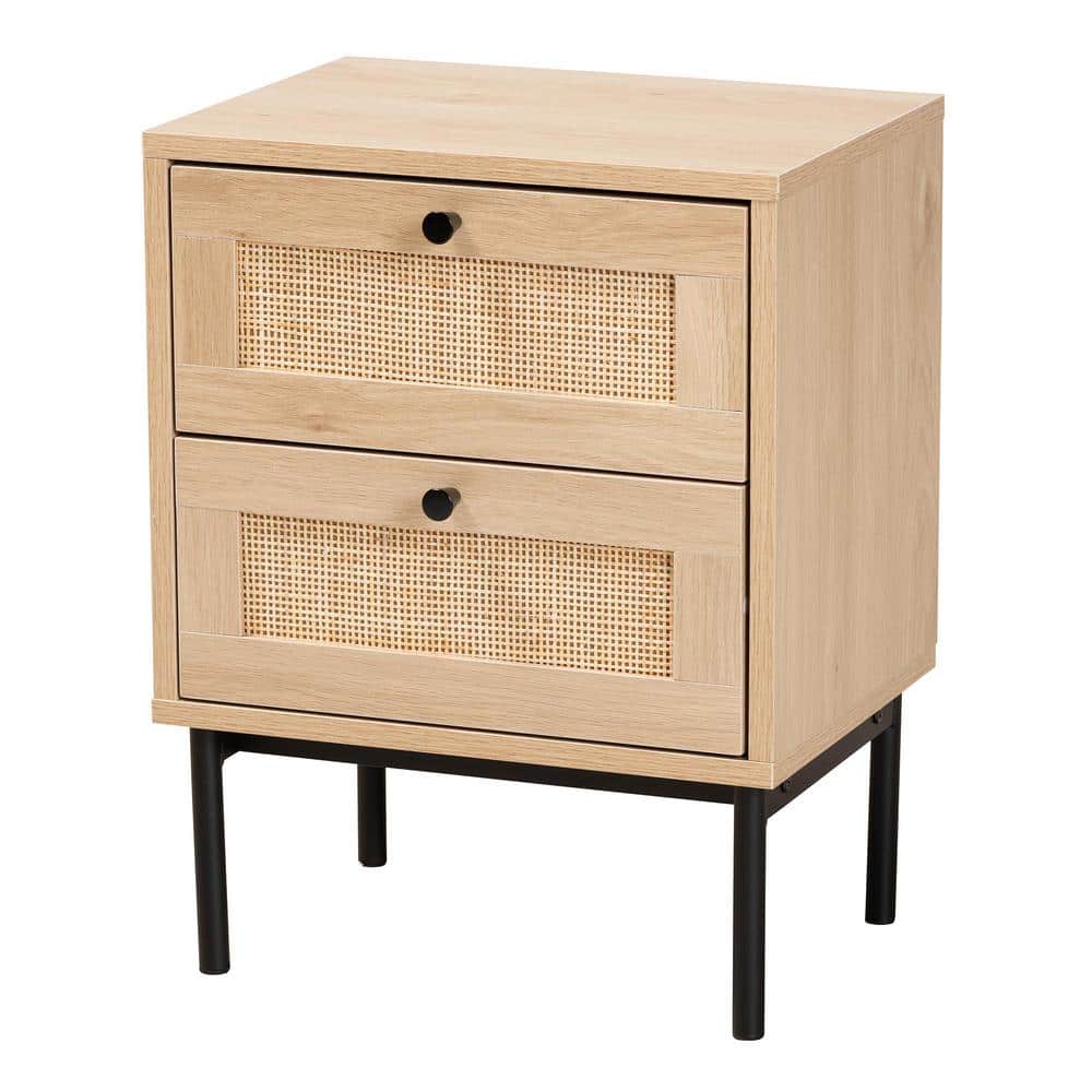 Sherwin Light Brown and Black 2-Drawer Rattan Accent Table