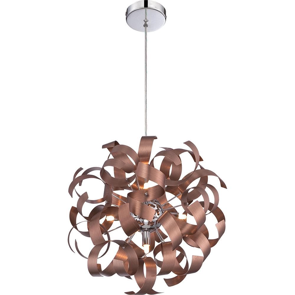 17" Satin Copper and Crystal Contemporary Pendant Light