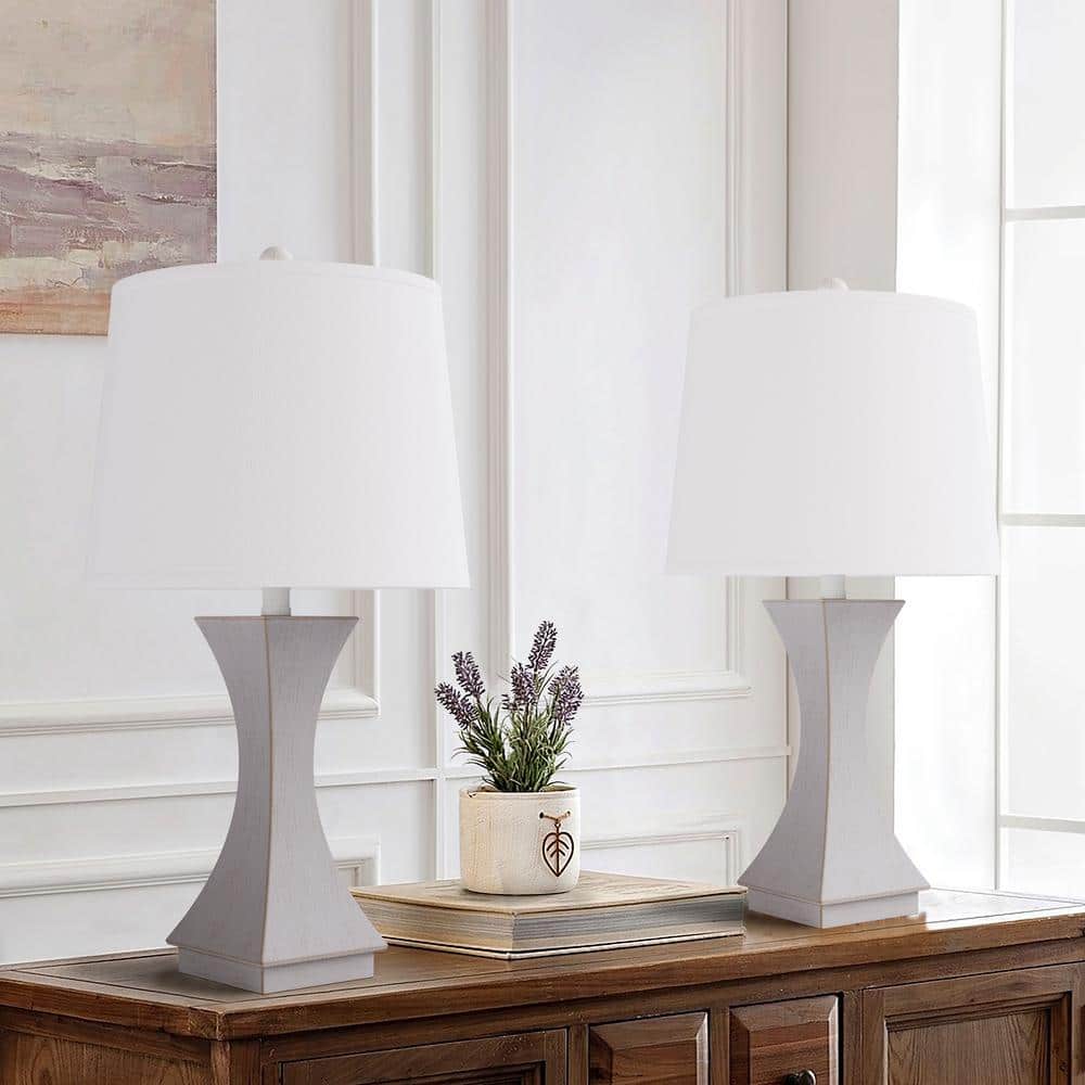 Salem 24.5 in. Gray Modern Dimmable Resin Bedroom Living Room Bedside Desk Nightstand Table Lamps Usb Port Set of 2 price history on PriceWatchPro