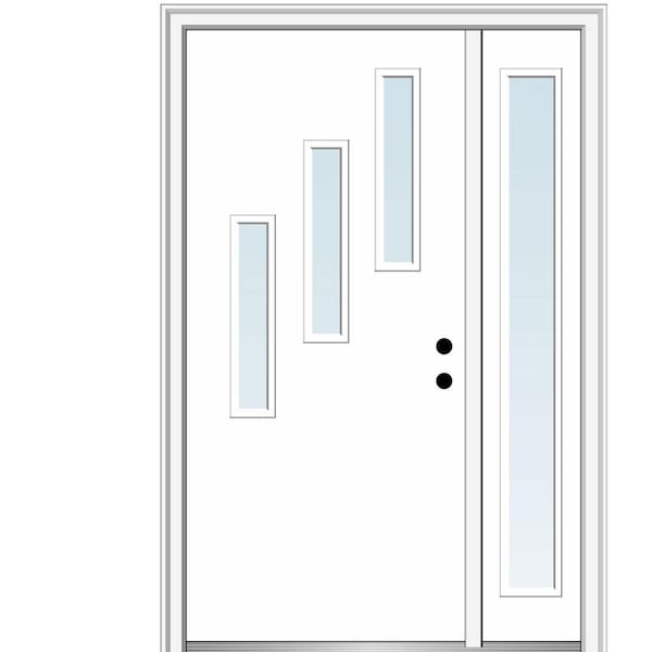 MMI DOOR Davina 48 in. x 80 in. Left-Hand Inswing 3-Lite Clear Low-E Primed Fiberglass Prehung Front Door on 4-9/16 in. Frame