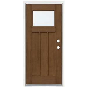 36 in. x 80 in. Medium Oak Left-Hand Inswing LowE Classic Craftsman Stained Fiberglass Prehung Front Door