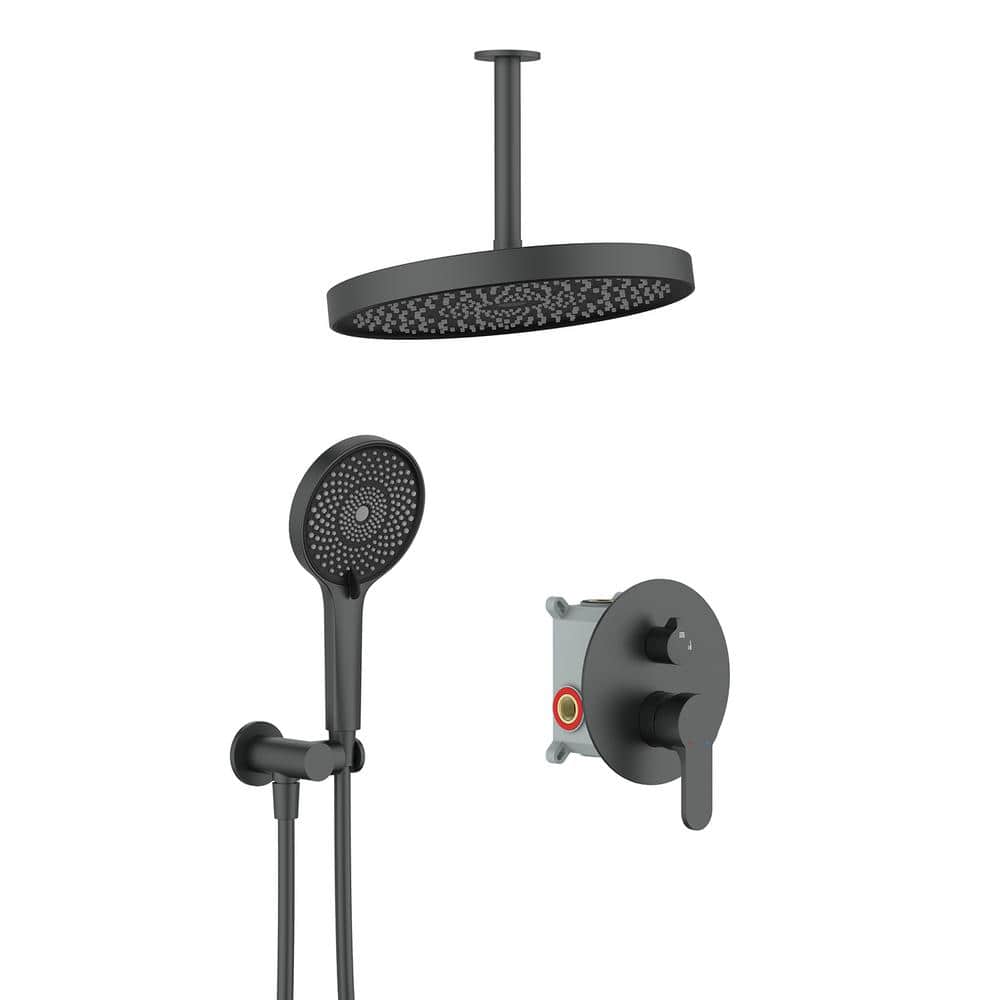 Single Handle 2-Spray Ceiling Mount 12 in. Shower Faucet 1.8 GPM with High 