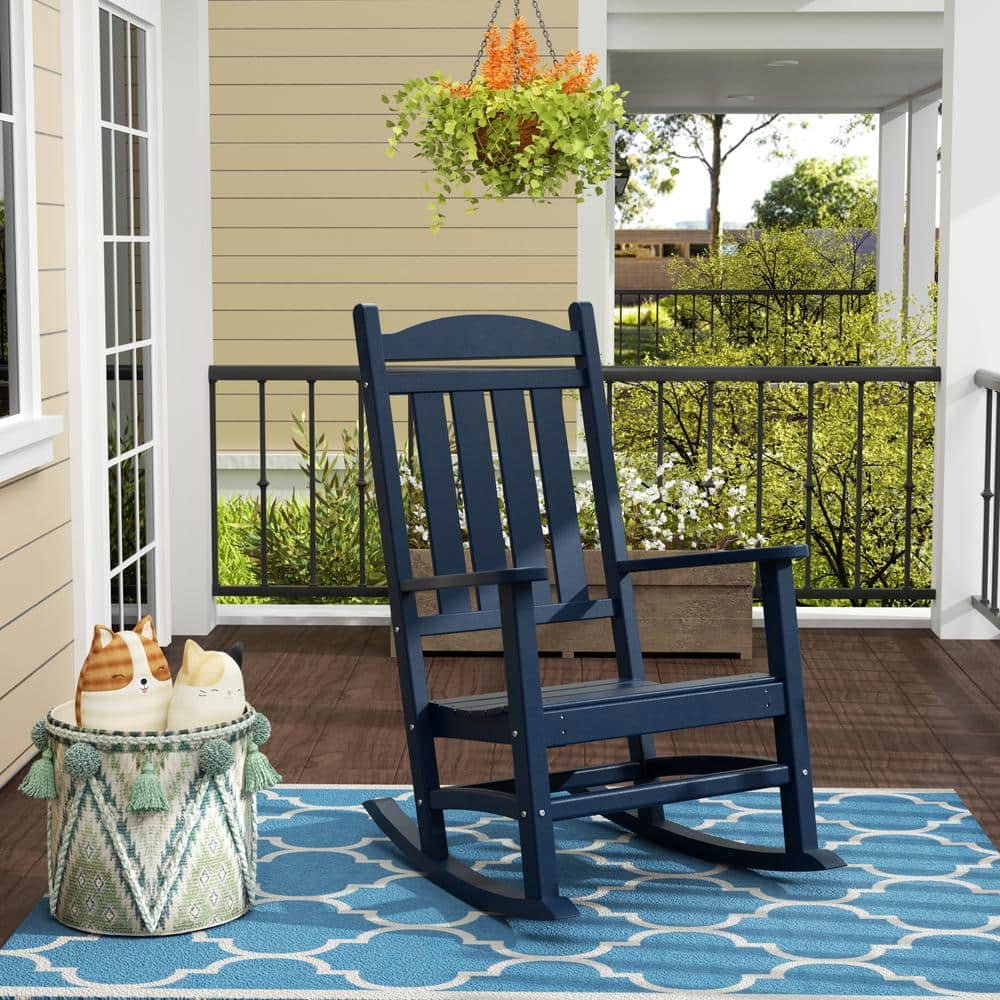 Laguna Navy Blue HDPE Outdoor Patio Rocking Chair with Traditional Slatting