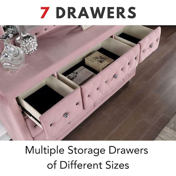 Nesika 7-Drawer Pink Dresser (36 in. H x 58.5 in. W x 17.5 in. D) Nesika 7-Drawer Pink Dresser (36 in. H x 58.5 in. W x 17.5 in. D)