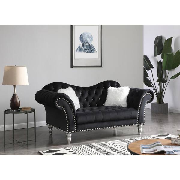 Black Tufted Sofa Velvet Baci Living Room