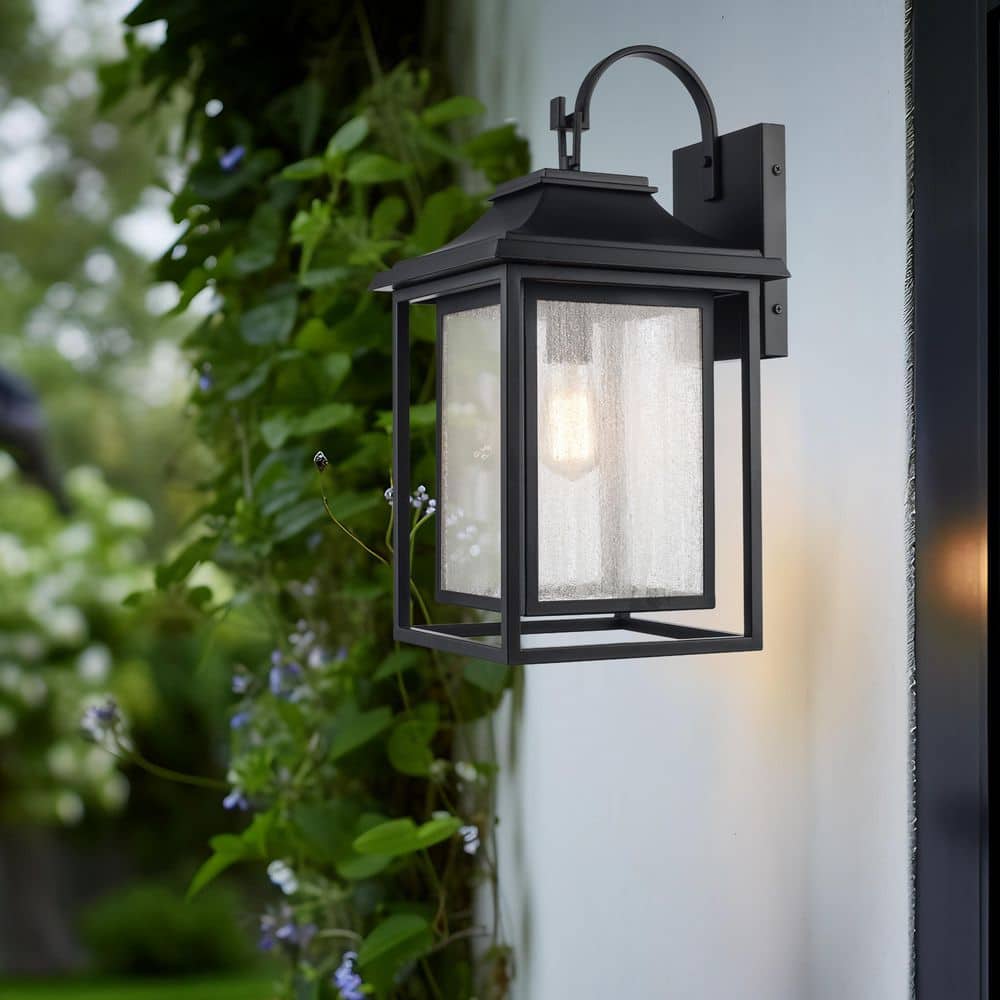 Bosque 20.5 in. 1-Light Black Outdoor Hardwired Wall Lantern Sconce with No Bulbs Included and Clear Seeded Glass price history on PriceWatchPro