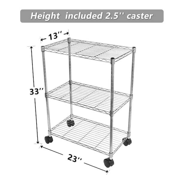 Basics 3-Shelf Shelving Storage Unit on 3 Wheel Casters, Metal