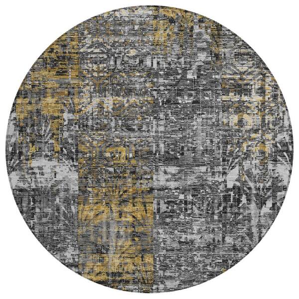 Chantille Machine Washable Indoor/Outdoor Abstract ACN2785 Black 8 ft. x 8 ft. Round Rug