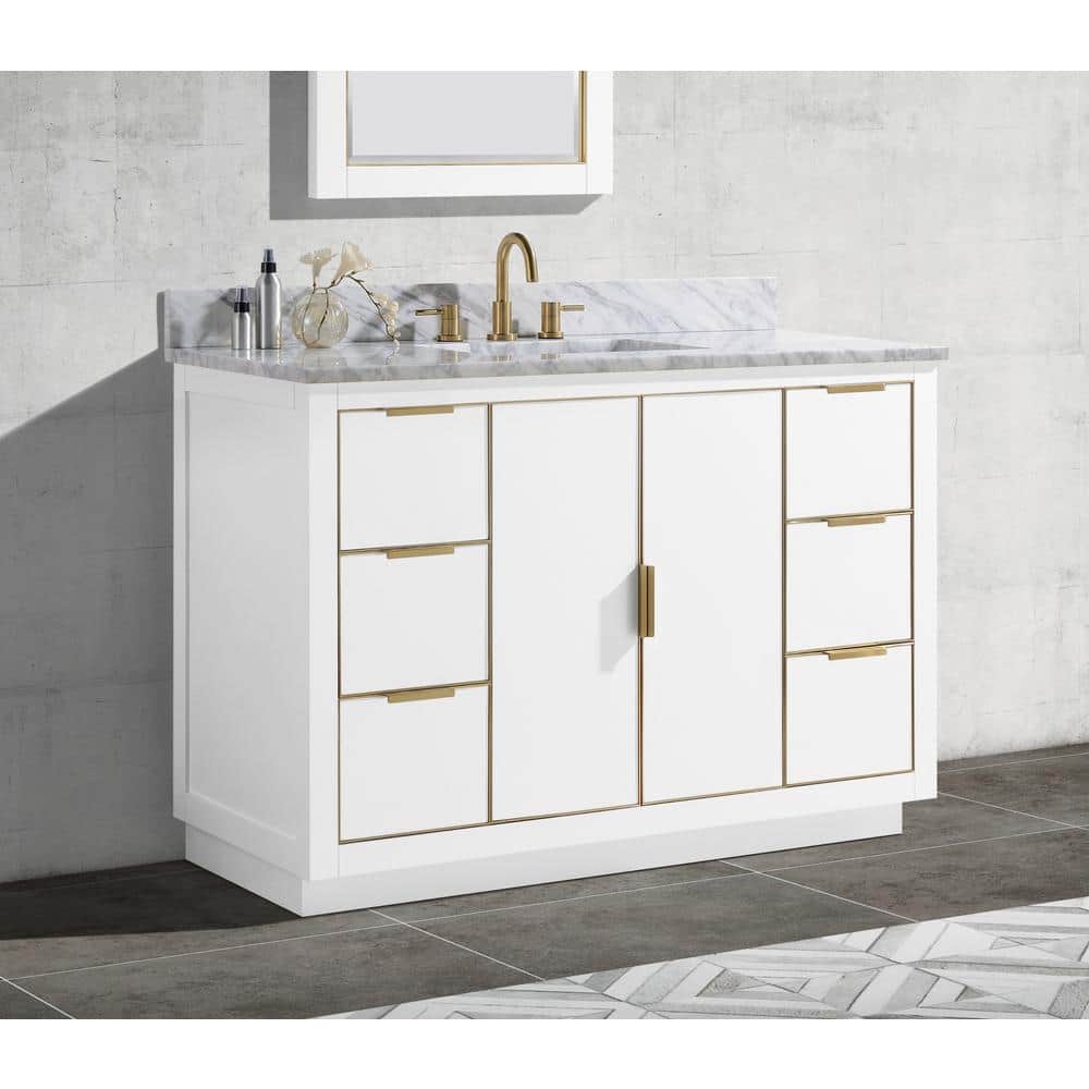 Austen 48" White Solid Wood Bathroom Vanity with Marble Top