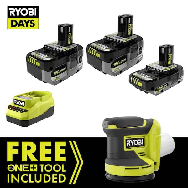 ONE+ 18V HIGH PERFORMANCE Kit w/ (2) 4.0 Ah Batteries, 2.0 Ah Battery, Charger, & FREE ONE+ 18V 5 in Random Orbit Sander