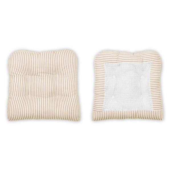 Ellis Curtain 16 in. Plaza Stripe Tan Non Skid Chair Pad