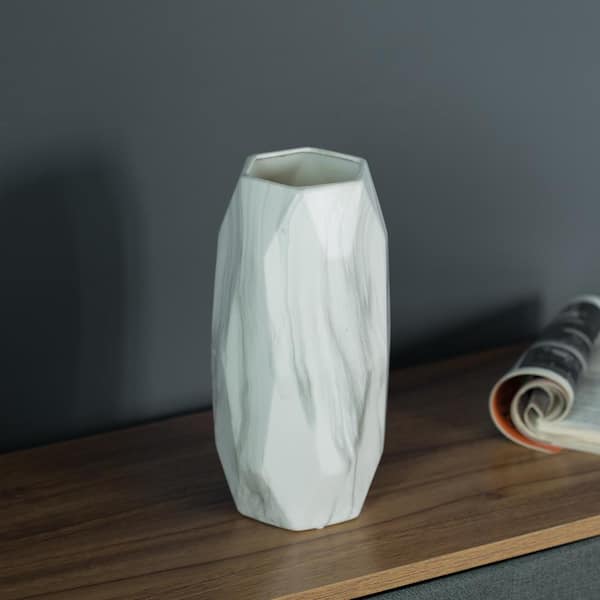 Uniquewise 9 in. Contemporary Ceramic Marble Look Design Table