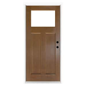 36 in. x 80 in. Left-Hand Inswing Medium Oak Craftsman in LoE Classic Fiberglass Prehung Front Door