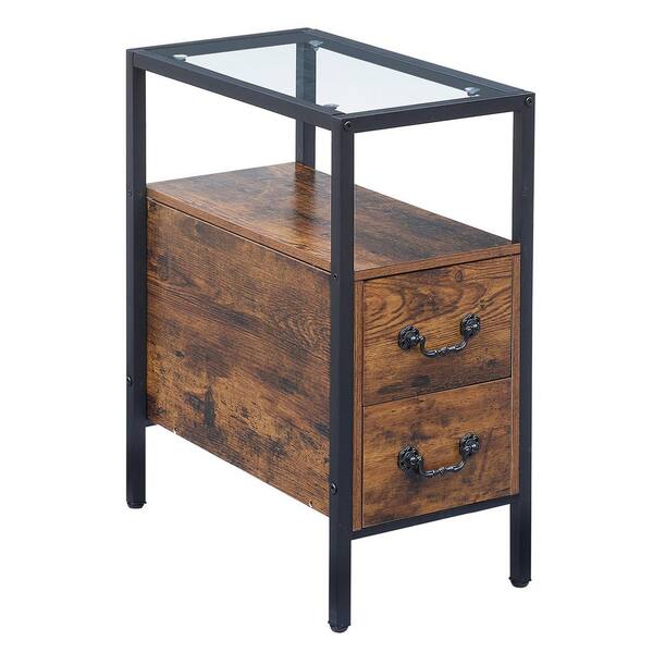 VASAGLE 3 Tier Industrial Tall Side End Table for Bedroom, Brown/Black(Open  Box)