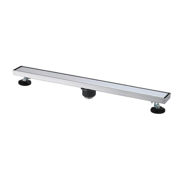 36 in. Linear Floor Stainless Steel Shower Drain with Hair Strainer and Leveling Feet in Brushed Nickel