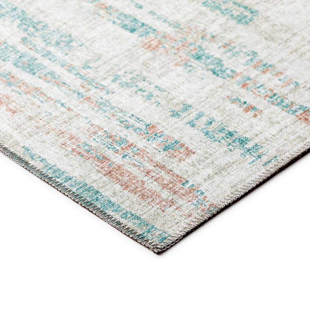 Ivory and Teal Flat Woven Chenille 5' x 7' Area Rug