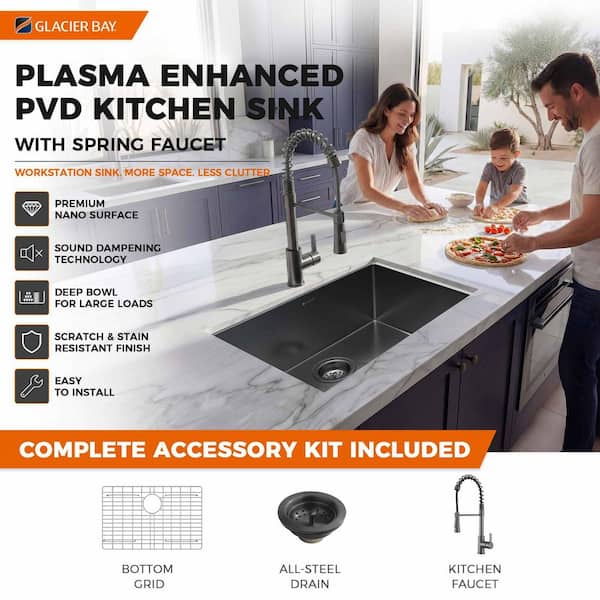 Glacier Bay 27 in. Undermount Single Bowl 18 Gauge Gunmetal Black