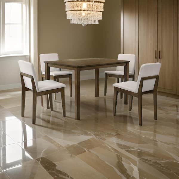 Benjara Zory 5-Piece Rectangle Beige and Brown Wood Dining Table Set Seats 4