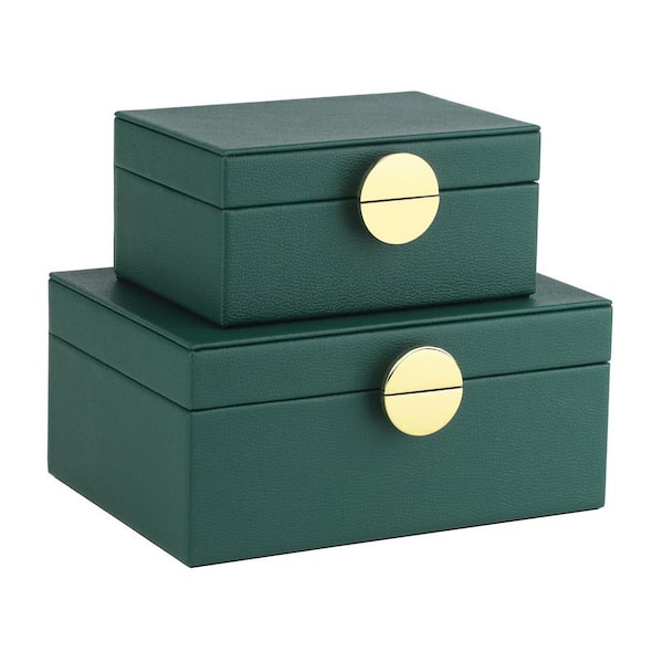 Vegan Leather Jewelry Box Set of 2-Green Decorative Organizer with