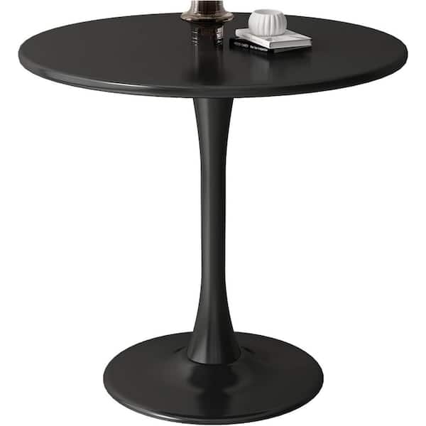 Sudzendf 24 in. Black Round Table, Modern Coffee Table with MDF Top and Steel Base