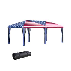 10 ft. x 20 ft. Outdoor Steel Event/Party Pop Up Instant Tent Canopy Heavy Duty with Netting in American Flag