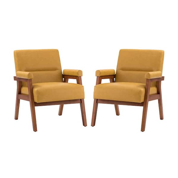 JAYDEN CREATION Eckard Mustard Vegan Leather Armchair with Tufted Design (Set of 2)