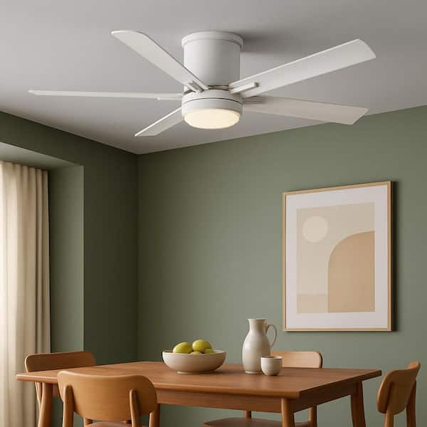 HINKLEY Vail Flush 52.0 in. Indoor/Outdoor Integrated LED Matte White Ceiling Fan with Remote Control
