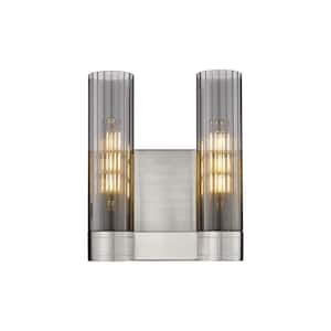 Empire 10.5 in. 2-Light Satin Nickel Wall Sconce with Glass Shade