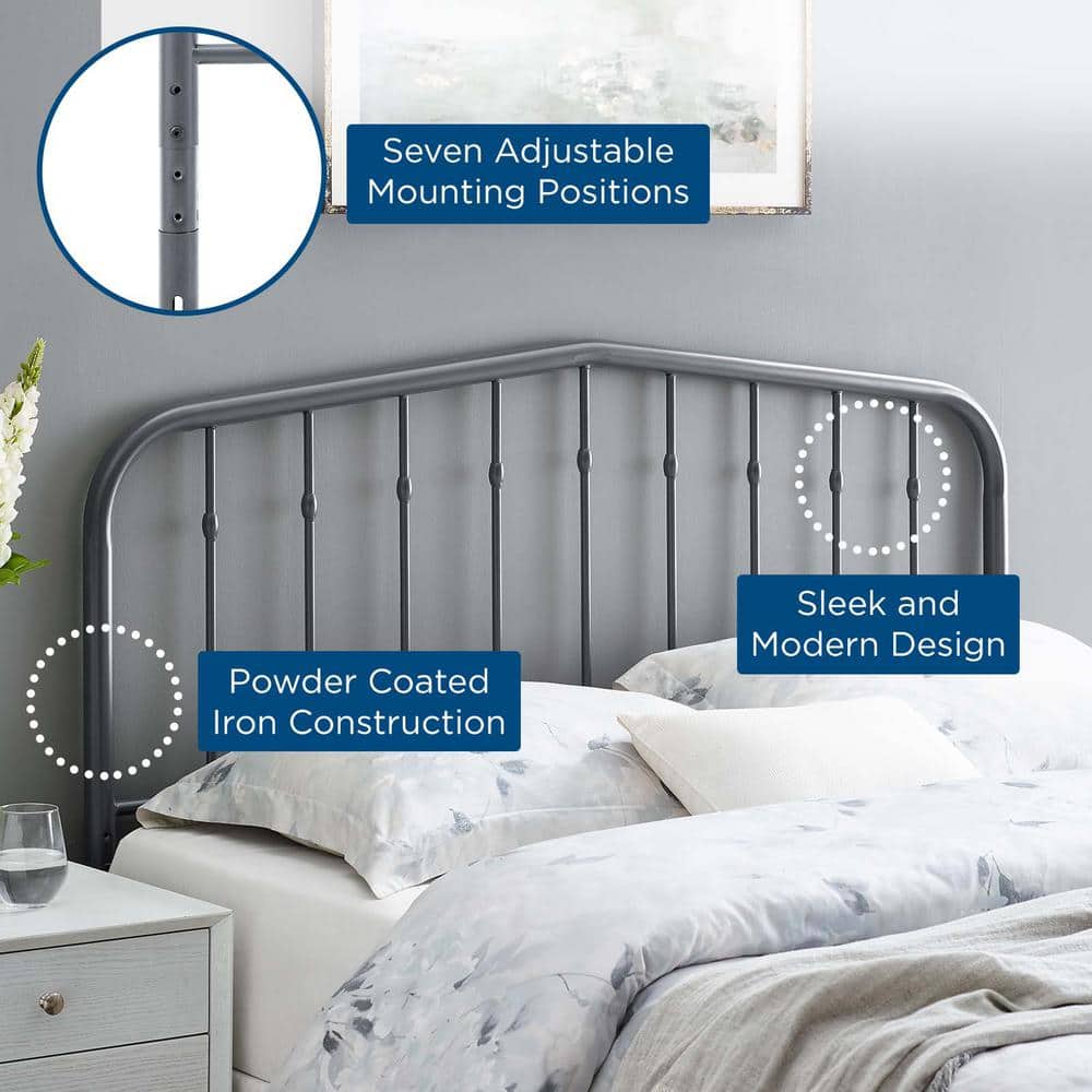Lennon Gray Twin Metal Headboard with Adjustable Height