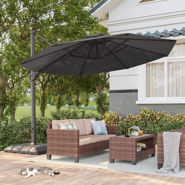 11 ft. Aluminum Outdoor Cantilever Umbrella Offset Patio Umbrella with a Base in Black