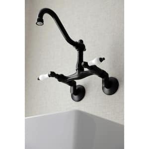 Vintage 2-Handle Wall-Mount Standard Kitchen Faucet in Matte Black