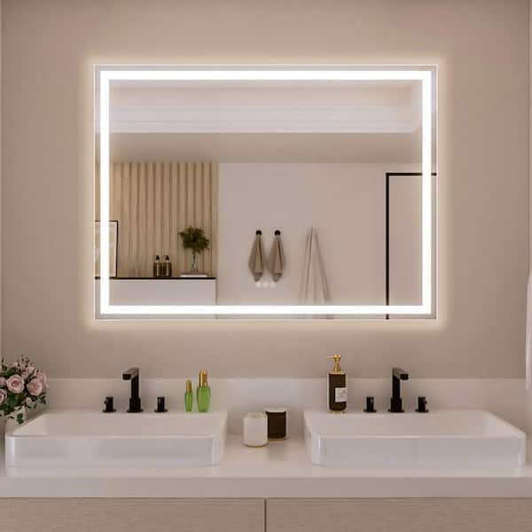 Vero 48 in. W x 36 in. H Rectangular Frameless LED Wall Bathroom Vanity Mirror with Sleek Silver Finish