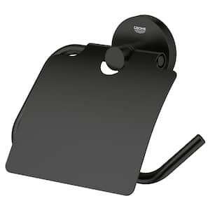Essentials Single Post Wall Mounted Toilet Paper Holder with Cover in Matte Black