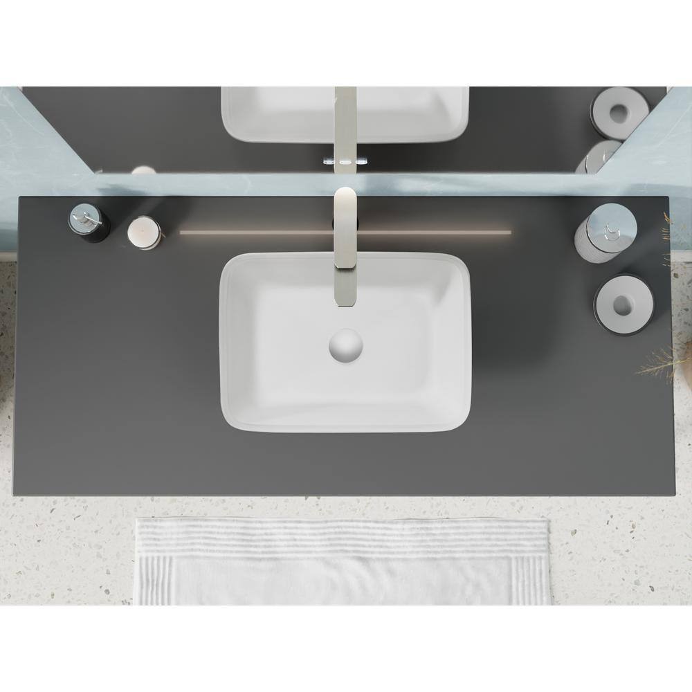 Innovio White Glass Rectangle Vessel Bathroom Sink