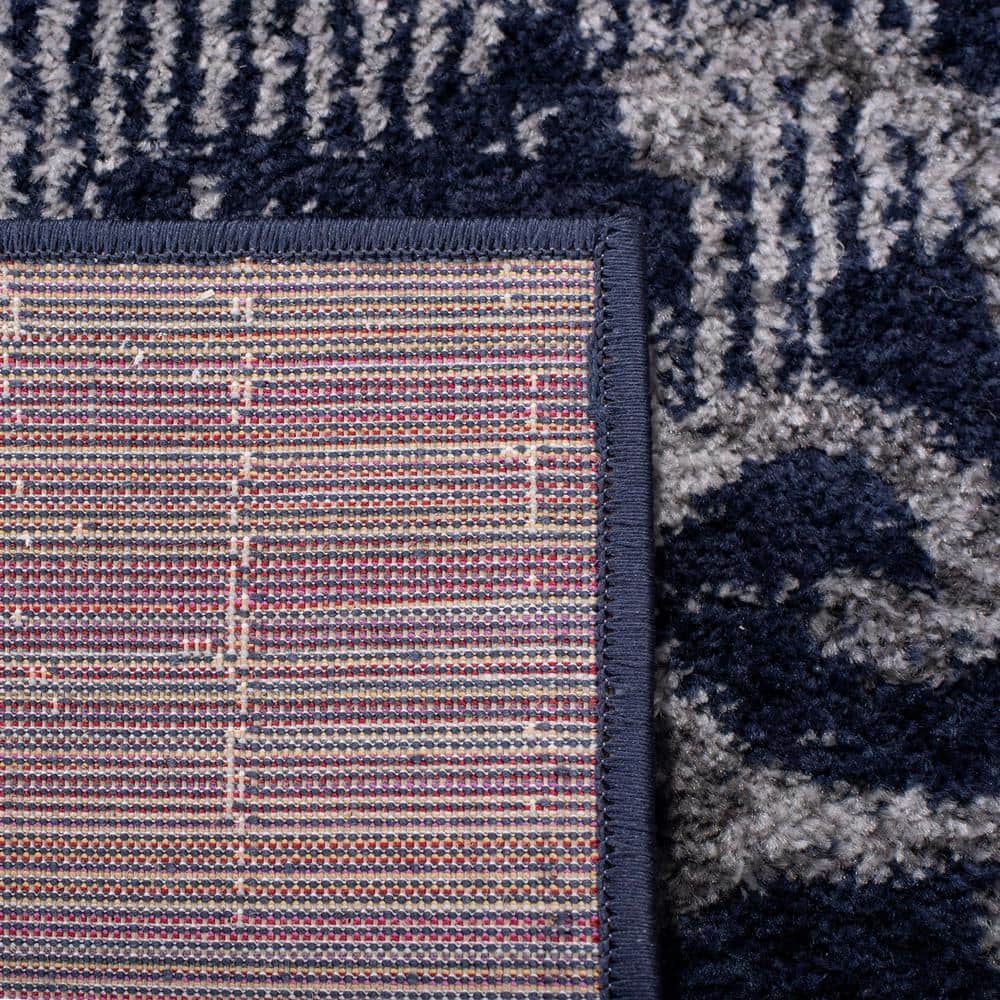 Navy and Silver Floral Synthetic Rectangular Area Rug, 8' x 10'