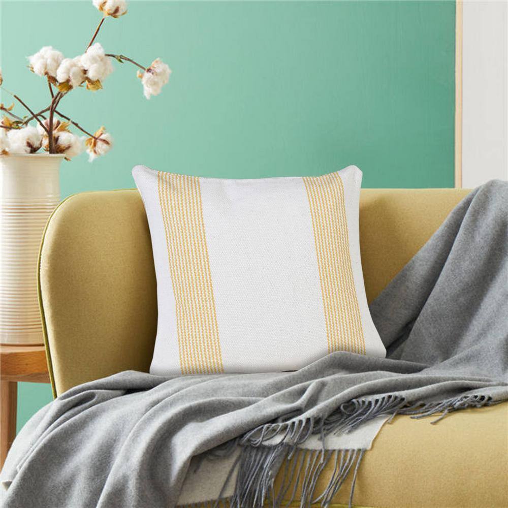 Balanced Yellow and White Cotton Polyester 20" x 20" Throw Pillow