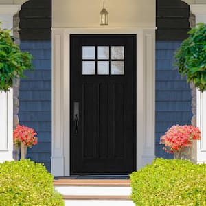 Regency 32 in. x 80 in. 6-Lite Top Lite Clear Glass RHIS Onyx Stain Mahogany Fiberglass Prehung Front Door