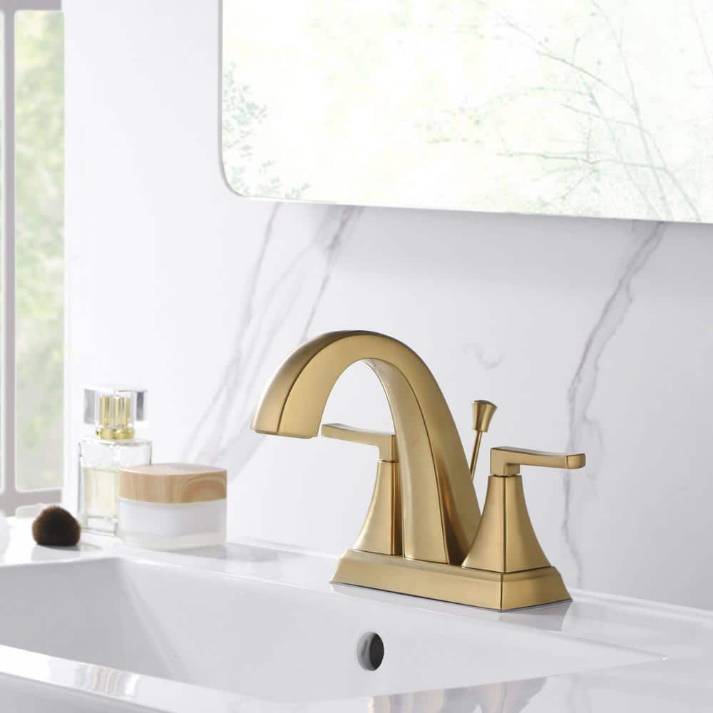 Brushed Gold 2-Handle Centerset Bathroom Faucet with Drain Assembly
