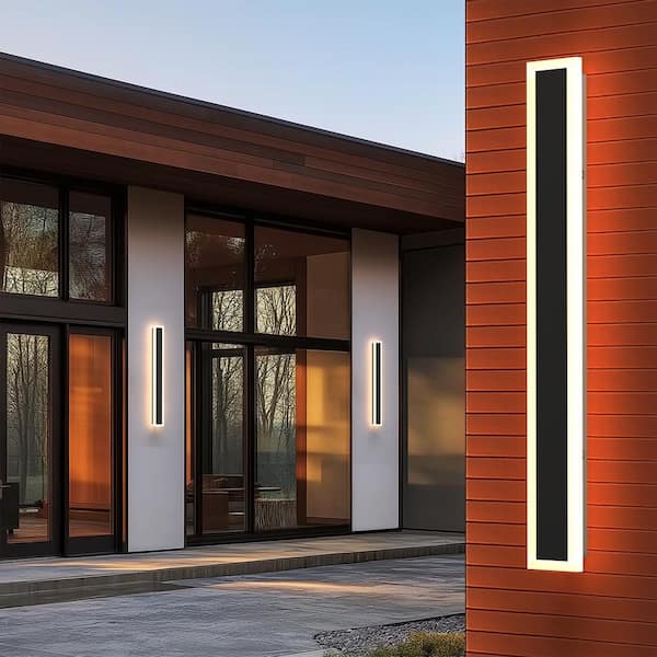 1-Light 24 in. Black Modern Integrated LED Outdoor Wall Light for Garden, Waterproof Porch Lantern Sconce