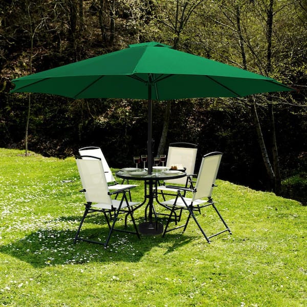 11 ft green patio umbrella Bundle| Lyon 11FT Market with Compatible Base which adds flexibility and longevity under windy conditions 11ft outdoor patio umbrella umbrella