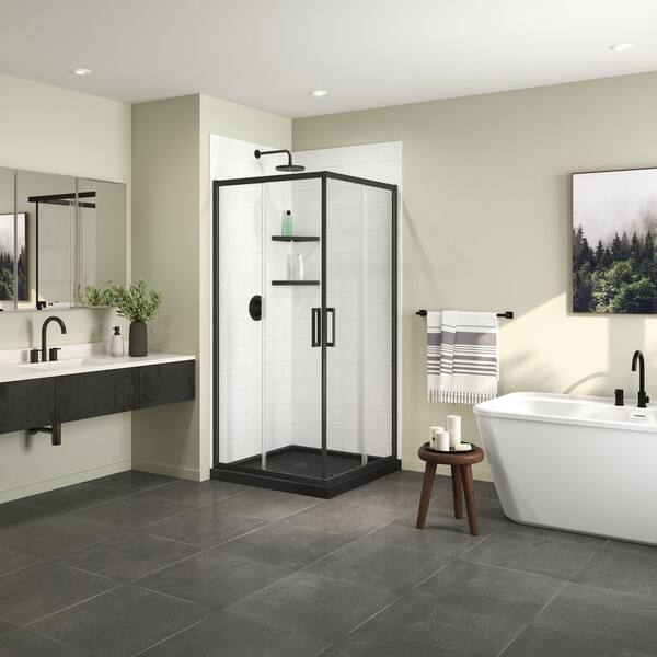 Roka 3636 Acrylic Corner Shower Base with Corner Drain in White