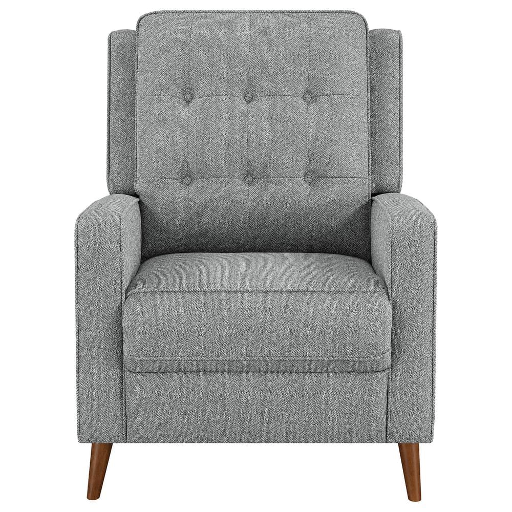 Gray Faux Leather Quilted Tufted Recliner with Pinewood Legs
