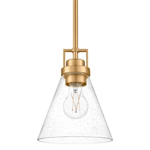 Clermont 1-Light Satin Brass Shaded Pendant with Seeded Glass Shade