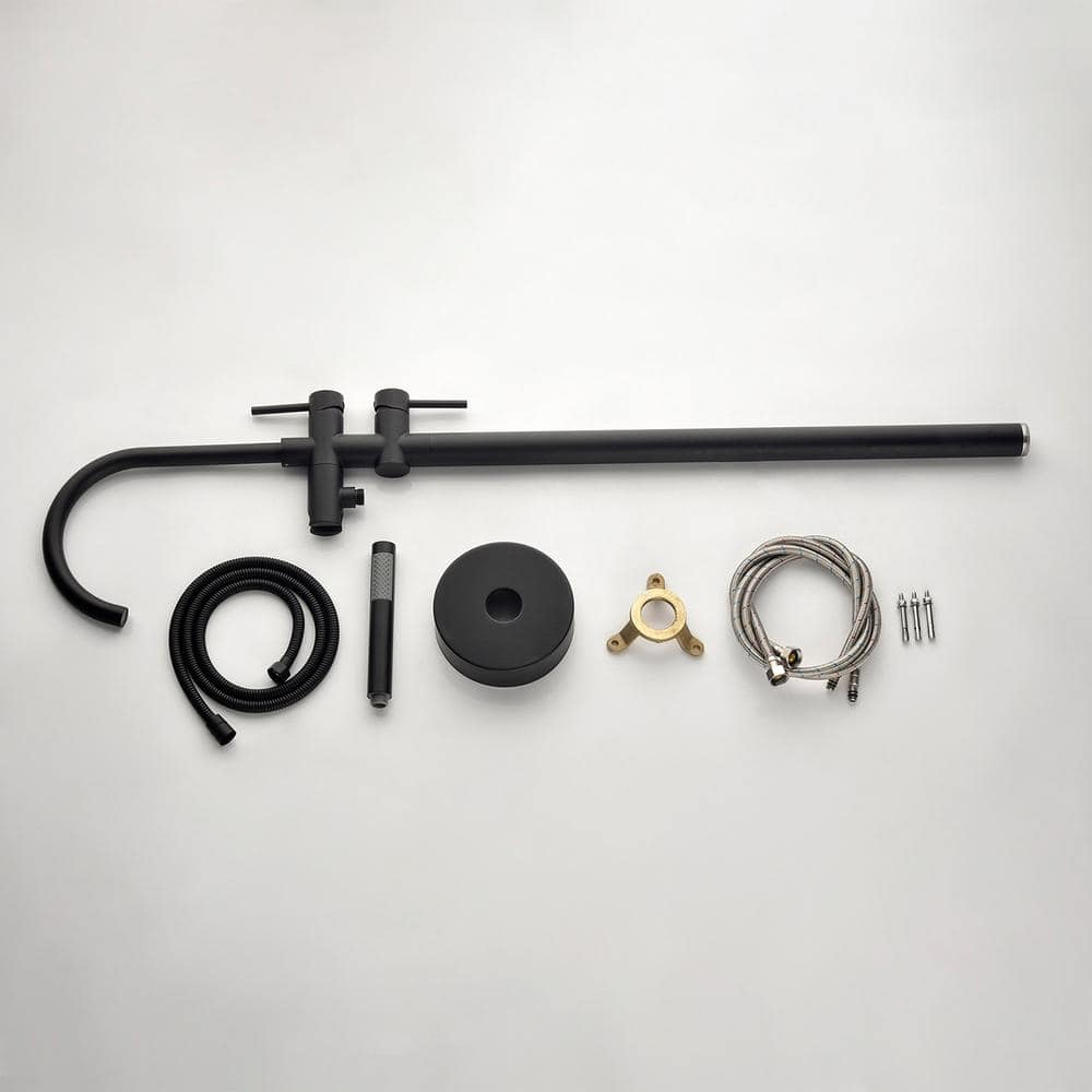 Matte Black Brass Freestanding Tub Filler with Handheld Shower