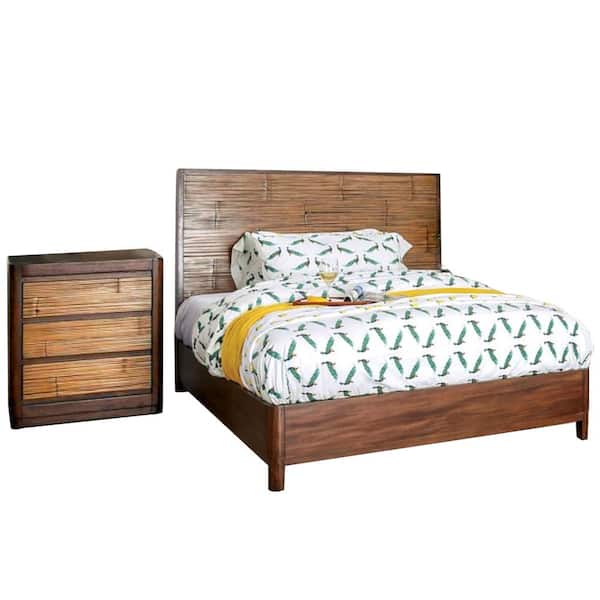 William's Home Furnishing Covilha Antique Brown Queen Bed with Nightstand