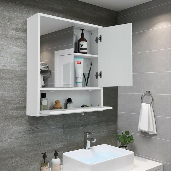 Modern Wood Medicine Cabinet, Compact Bathroom Medicine Cabinet with 1 Door  and Open Shelves, 32.08 H x 11.81 W x 9.96 D - Yahoo Shopping