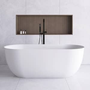 59 in. x 29.5 in. Stone Resin Freestanding Flatbottom Soaking Bathtub with Center Drain in Matte White