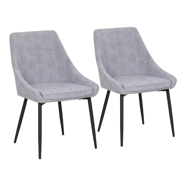 Lumisource Diana Dining Chair in Grey Corduroy and Black Metal (Set of 2)