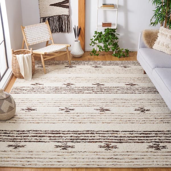 Natura 10 ft. x 14 ft. Black/Ivory Tribal Striped Area Rug